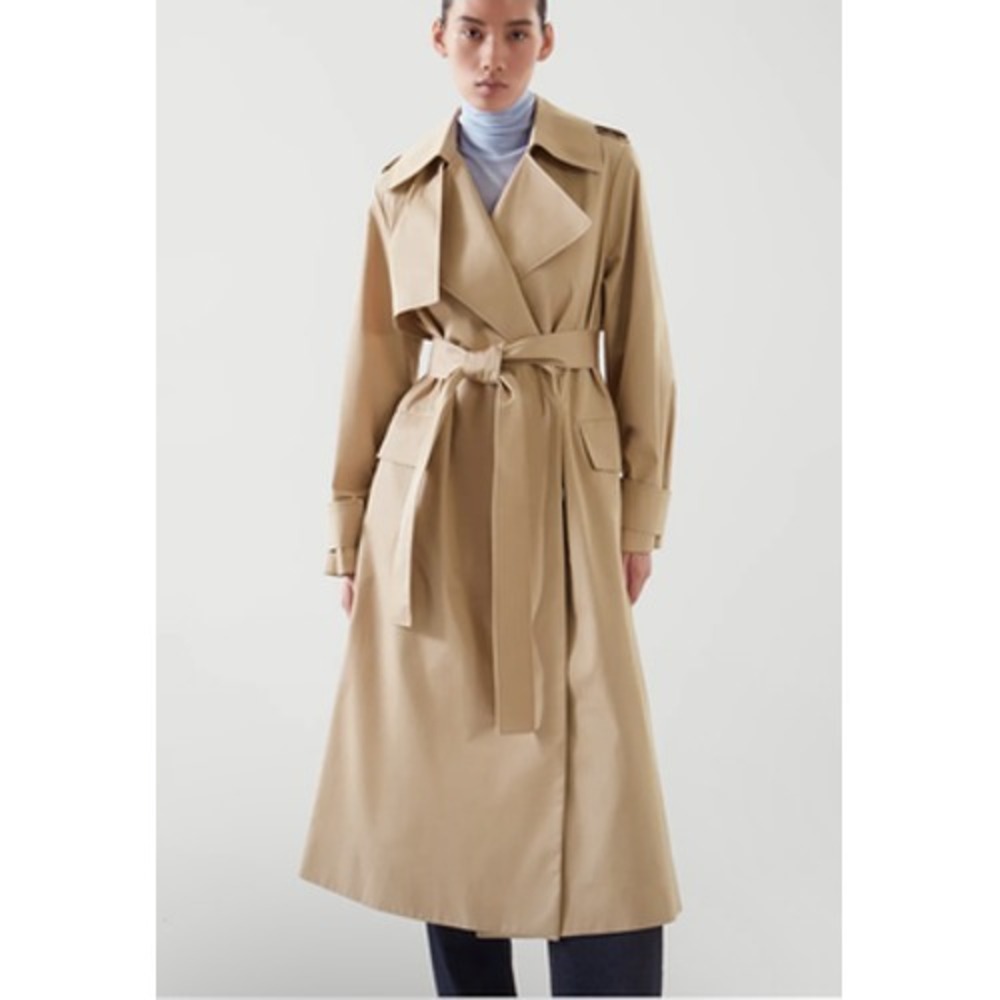 COS Belted Trench Coat Womens 14 Beige Long Cotton Twill Classic Old Money‎